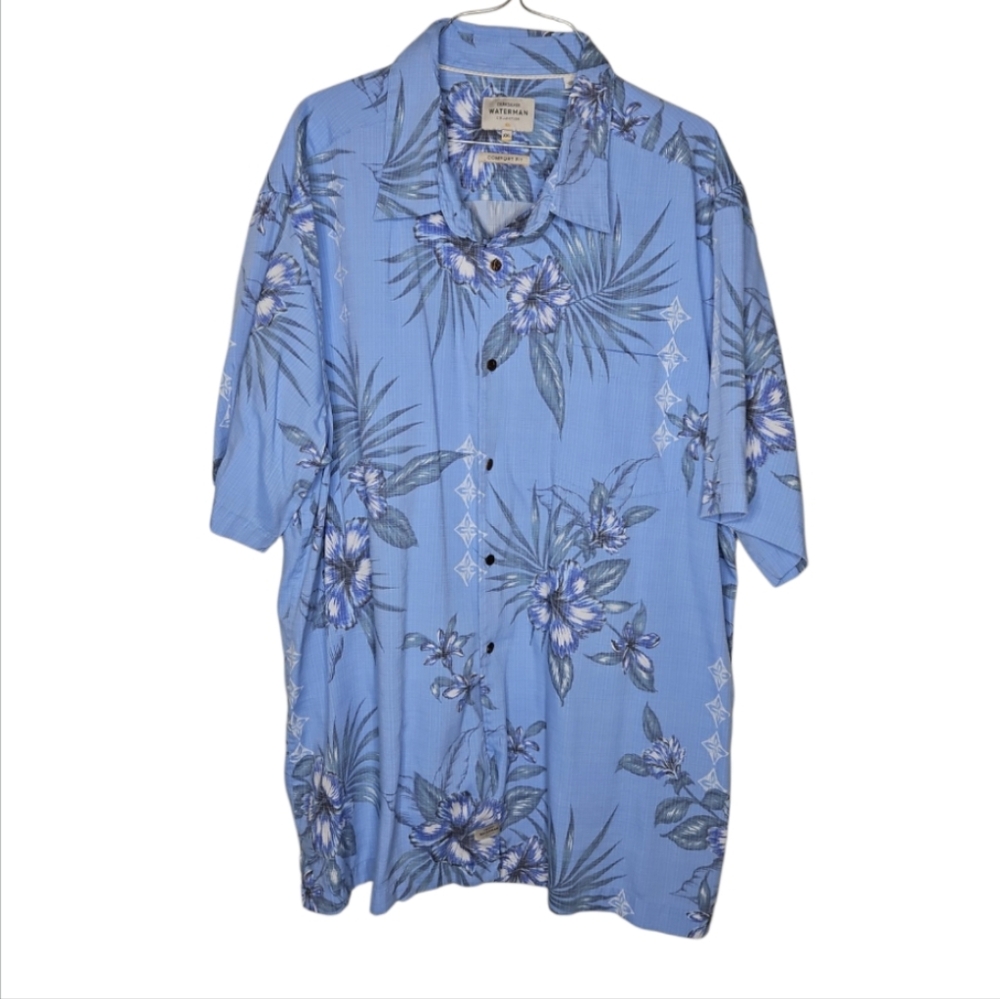 Quiksilver Men's Waterman Blue Hawaiian Tropical Short Sleeve Shirt Size XXL
